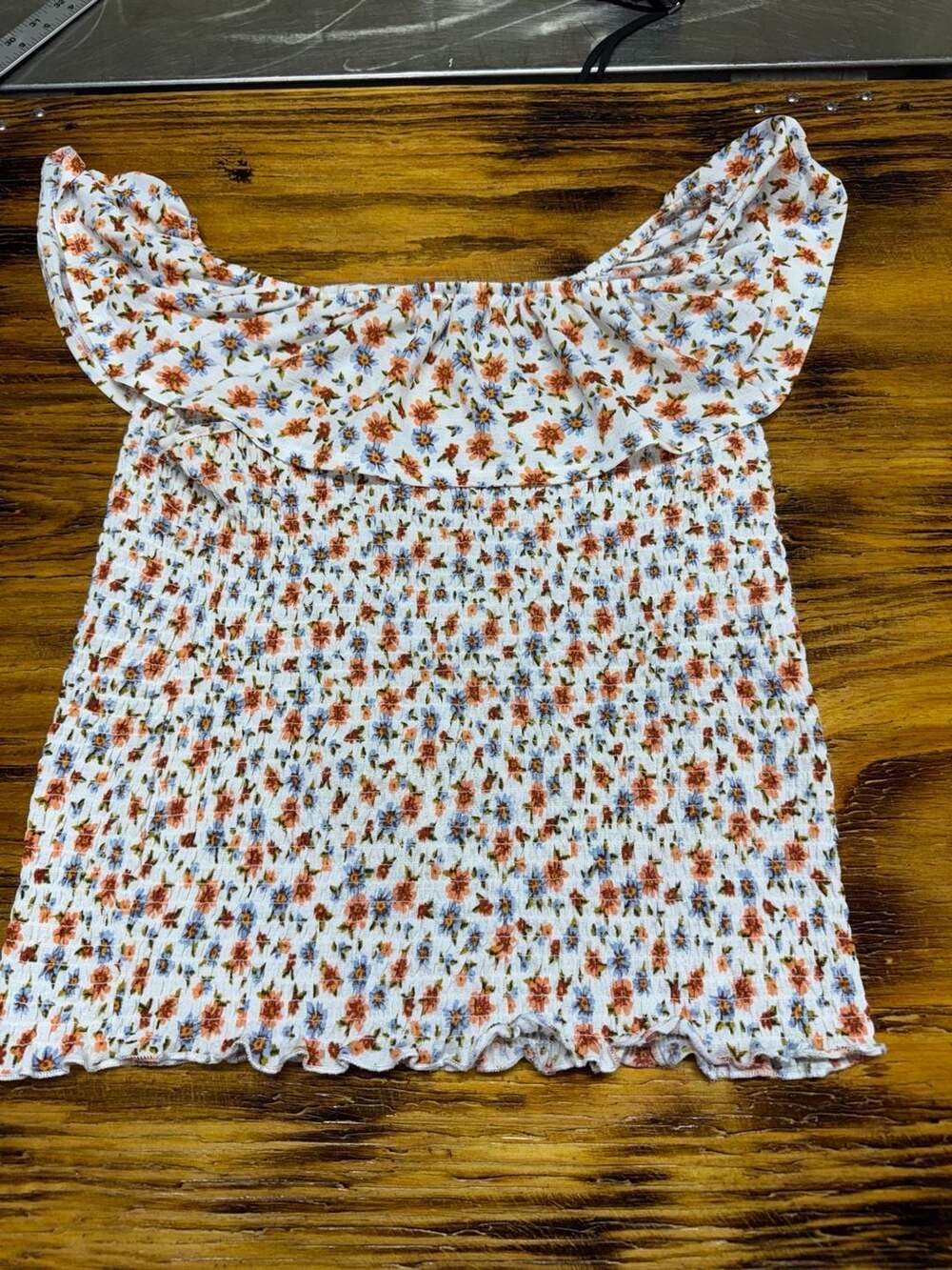 Love + Joy Smocked Floral Off Shoulder Top XL